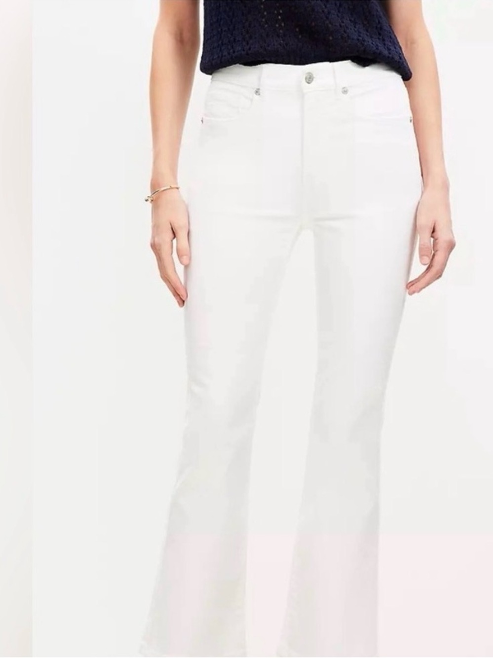 Loft High-Rise Cropped White Jeans with Fringe at Hem